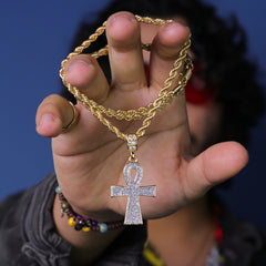 Stardust Ankh Pendant 24" Rope Chain Hip Hop 18k Jewelry