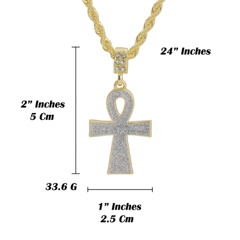 Stardust Ankh Pendant 24" Rope Chain Hip Hop 18k Jewelry