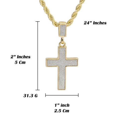 Stardust Cross Pendant 24" Rope Chain Men's Hip Hop Style 18k Jewelry Necklace