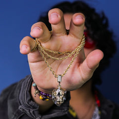 Stardust Stripes Lion Face Pendant 24" Rope Chain Hip Hop 18k Jewelry