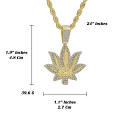 Cz Border Weed Leaf Pendant 24" Rope Chain Men's 18k Gold Plated Jewelry