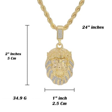 Thorn Crown Lion Pendant 4mm 24" Rope Chain 18k Gold Plated