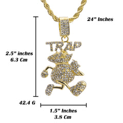 Trap Running Money Bag Pendant 24" Rope Chain Hip Hop Style 18k Gold Plated