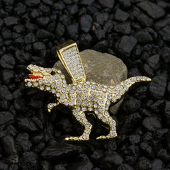 T-Rex Flooded Pendant Rope Necklace Chain Men's Gold Hip Hop 18k Cz Jewelry