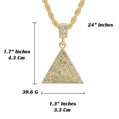 Triangle Pattern Pyramid Pendant 24" Rope Chain Hip Hop 18k Jewelry