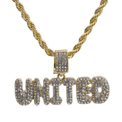 United Word Pendant 24" Rope Chain Hip Hop Style 18k Gold Plated