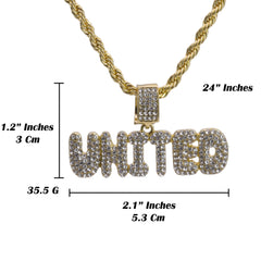 United Word Pendant 24" Rope Chain Hip Hop Style 18k Gold Plated