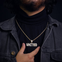 United Word Pendant 24" Rope Chain Hip Hop Style 18k Gold Plated