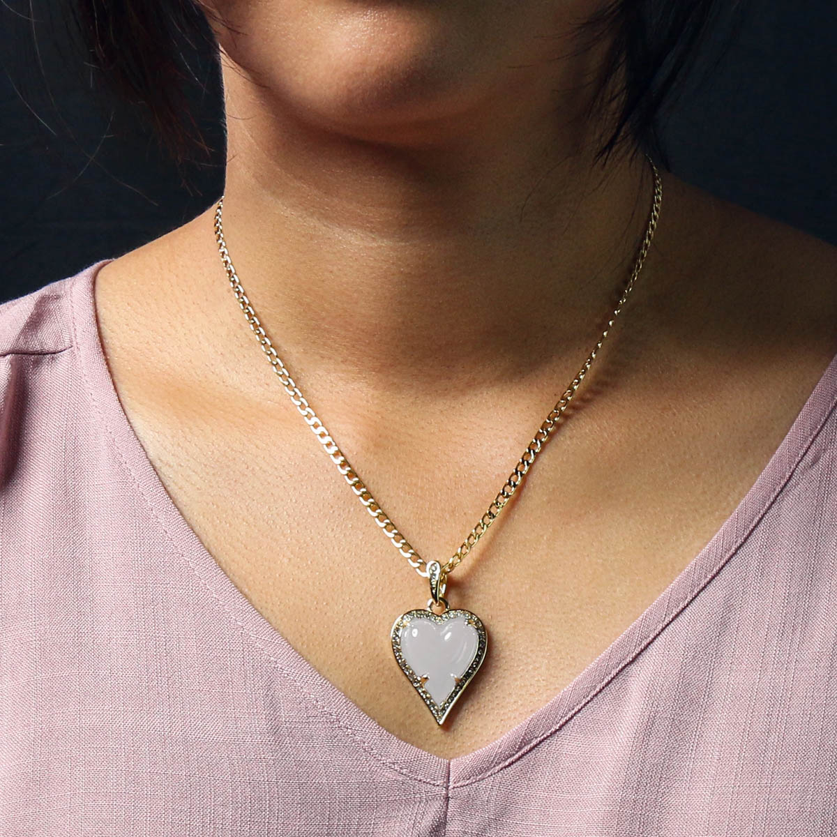 White Heart Women's Jade Chain Pendant Necklace
