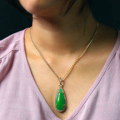Green Tear Women's Jade Cuban Chain Pendant Necklace