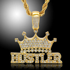 HUSTLER CROWN PENDANT WITH GOLD ROPE CHAIN