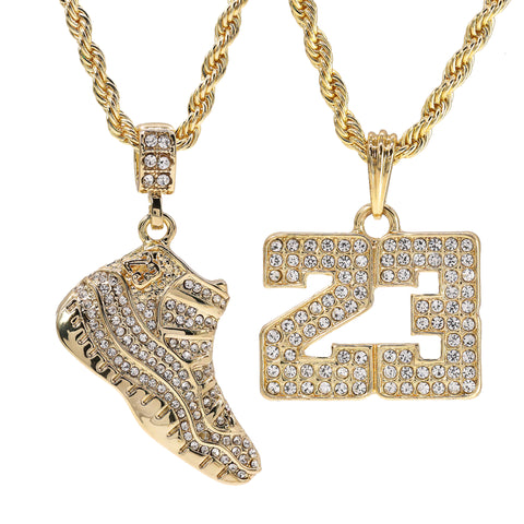 Copy of 23 & Clear 23 Shoe Pendant Men's Gold Plated 24 Rope Chain Hip-Hop Necklace