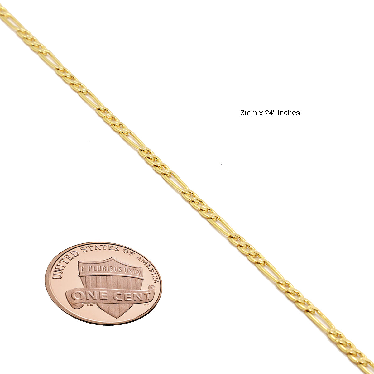 14K GOLD FINISH 3 MM/24" FIGARO LINK CHAIN NECKLACE SLIM
