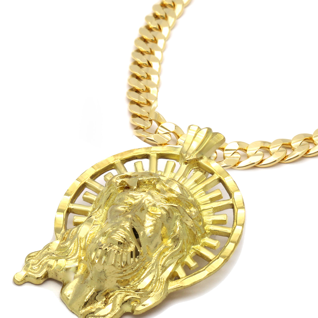 14K GOLD PLATED JESUS W/ CROWN PENDANT/CHAIN