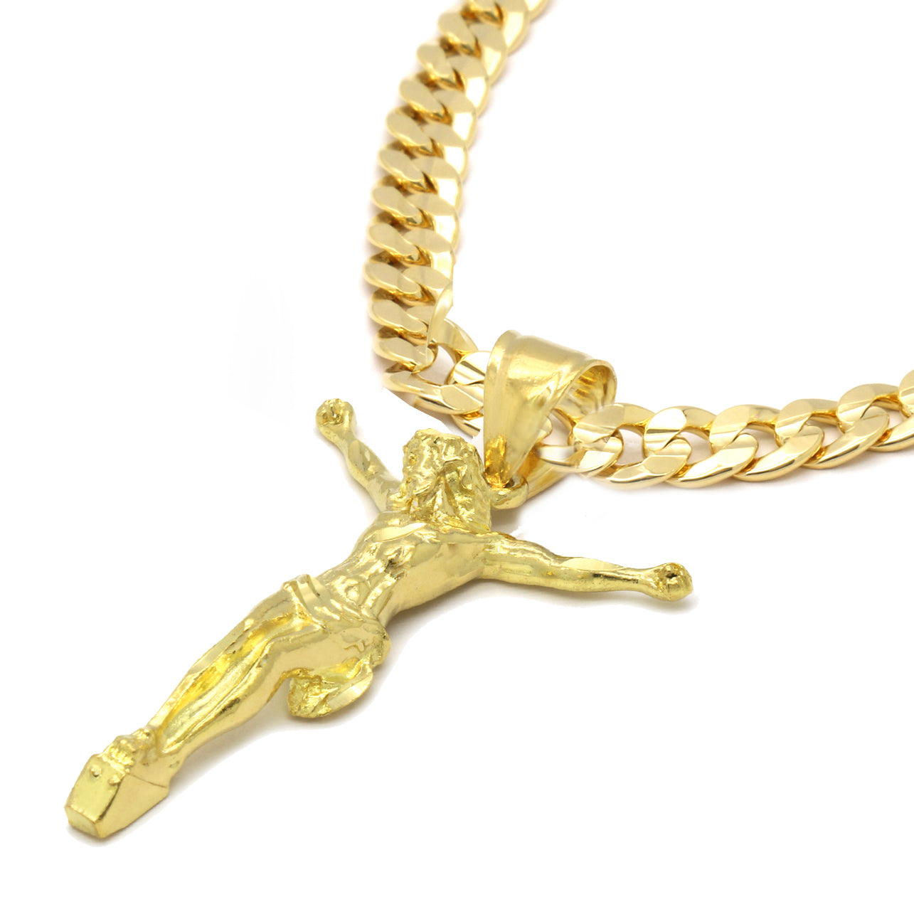 14K GOLD PLATED CRUCIFIX JESUS PENDANT/CHAIN