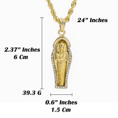 Cz Border Sarcophagus Pendant 24" Rope Chain Hip Hop Style 18k Gold Plated