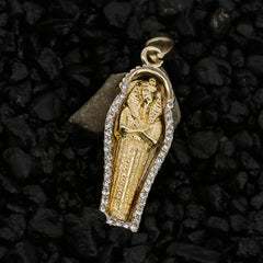 Cz Border Sarcophagus Pendant 24" Rope Chain Hip Hop Style 18k Gold Plated