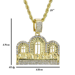 Iced Last Supper Temple Pendant 24"Rope Chain Hip Hop Style 18k Gold Plated