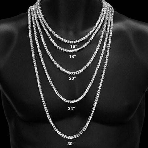 White GOLD TENNIS CHAIN 18" 20" 24" 30"