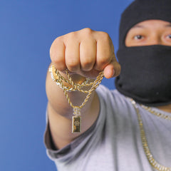 Gold Bar Pendant Rope Chain Men's Hip Hop 18k Cz Jewelry Necklace