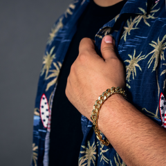 Men's Gold Plated Hip-Hop XL Cz Round Pharaoh Cuban 10mm 30 & Bracelet 3pc Set