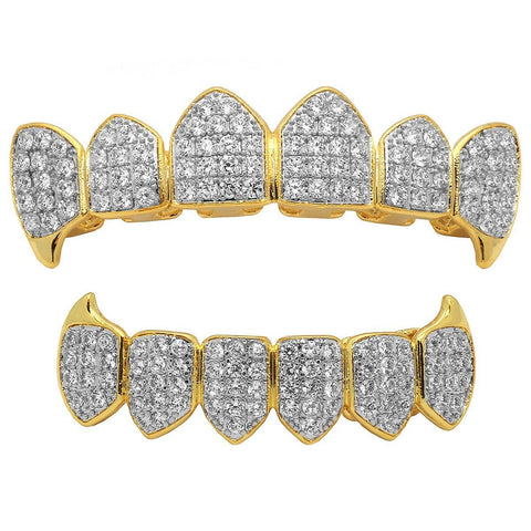 GRILLZ SET 2 TONE FANG FULLY ICED OUT