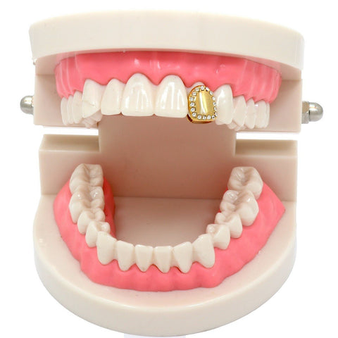 GOLD GRILLZ SINGLE TOOTH STONE EDGE