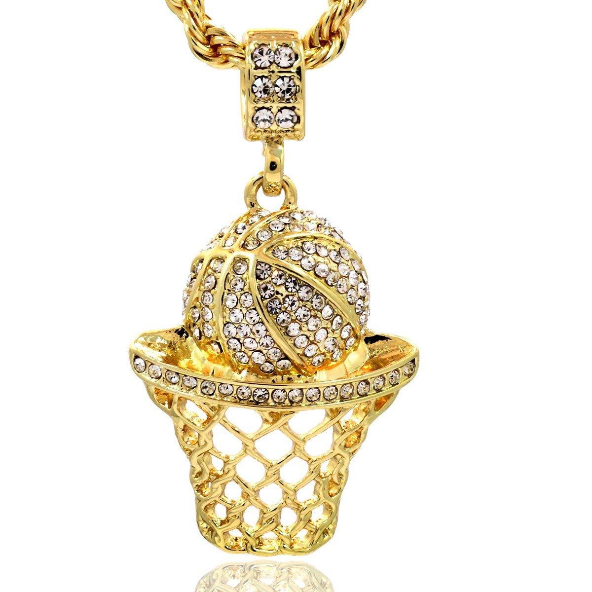 BASKET CZ PENDANT WITH GOLD ROPE CHAIN