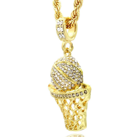 BASKET CZ PENDANT WITH GOLD ROPE CHAIN