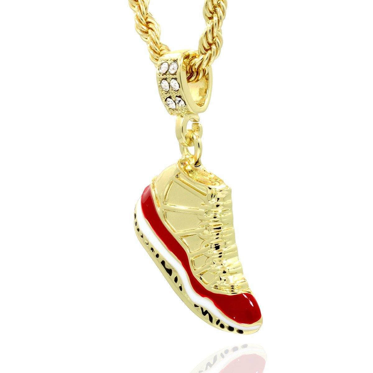 14K GOLD PLATED RETRO 11 "CHERRY" PENDANT WITH GOLD ROPE CHAIN