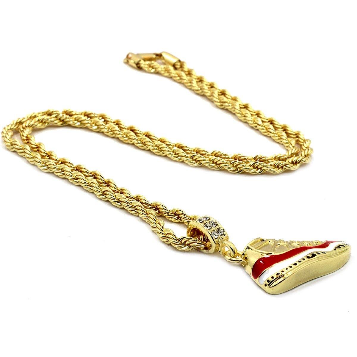 14K GOLD PLATED RETRO 11 "CHERRY" PENDANT WITH GOLD ROPE CHAIN