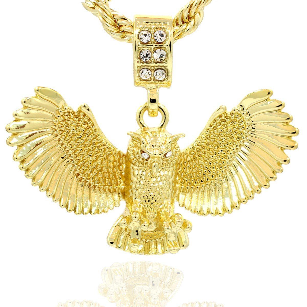 OWL PENDANT WITH GOLD ROPE CHAIN