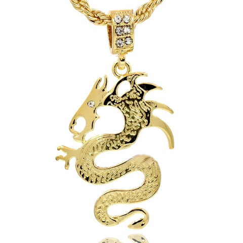 DRAGON PENDANT WITH GOLD ROPE CHAIN