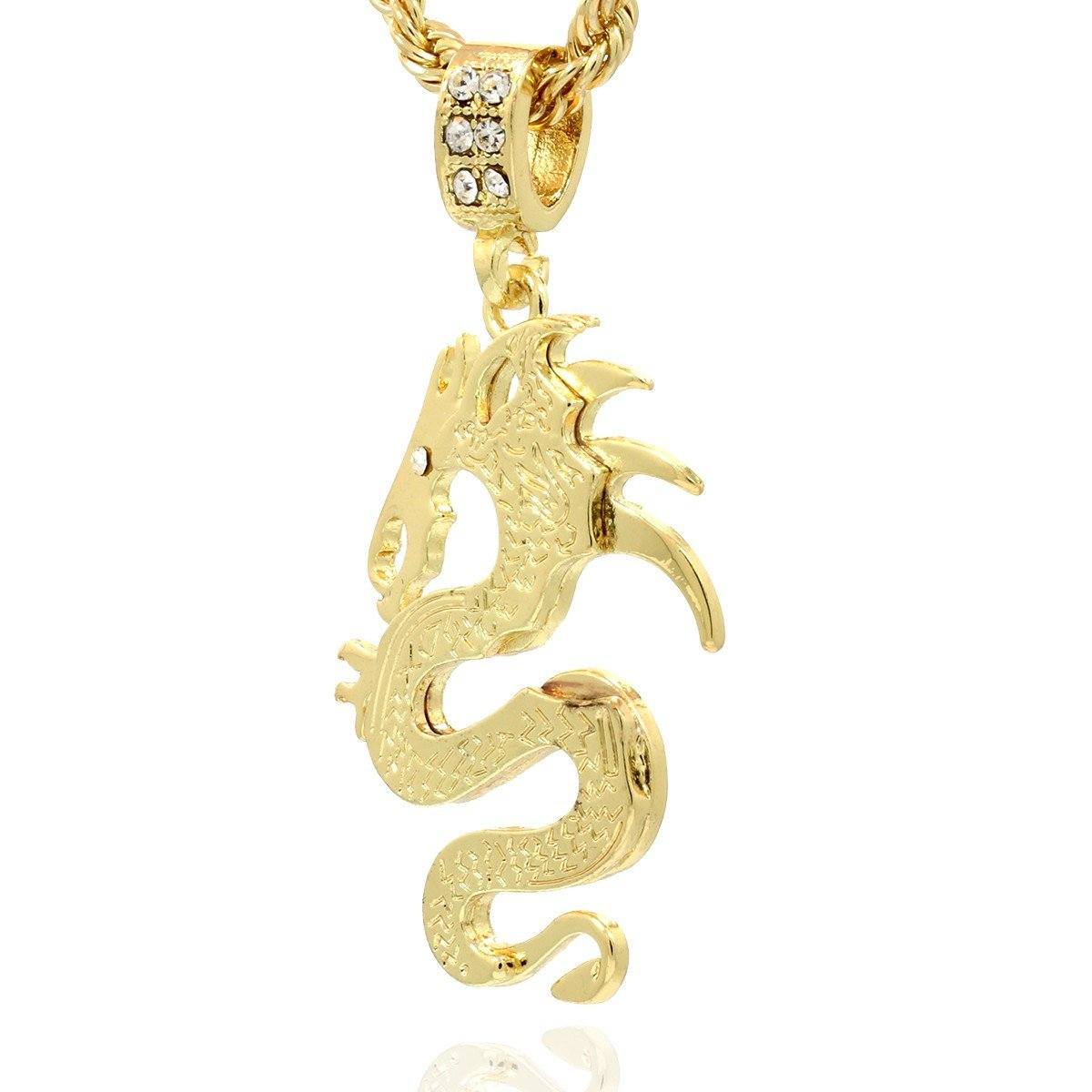 DRAGON PENDANT WITH GOLD ROPE CHAIN
