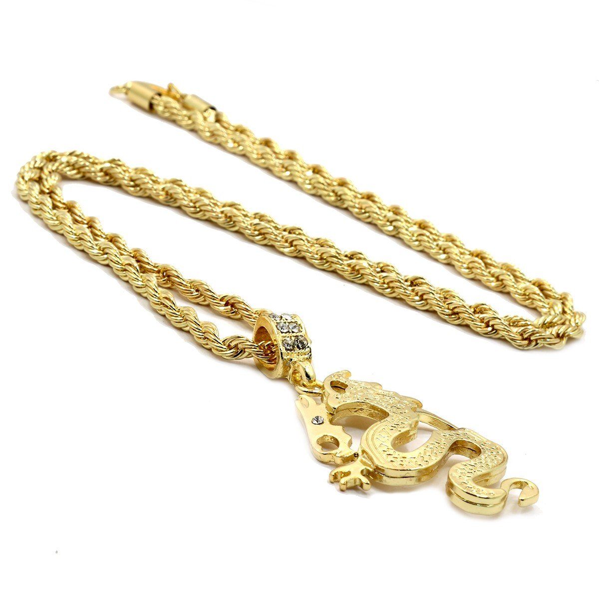 DRAGON PENDANT WITH GOLD ROPE CHAIN