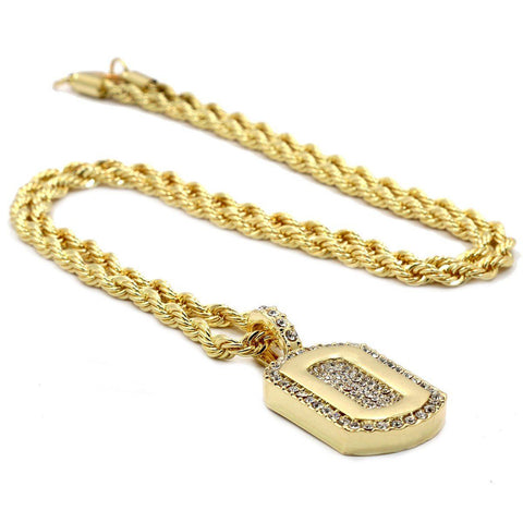 DOG TAG PENDANT WITH GOLD ROPE CHAIN