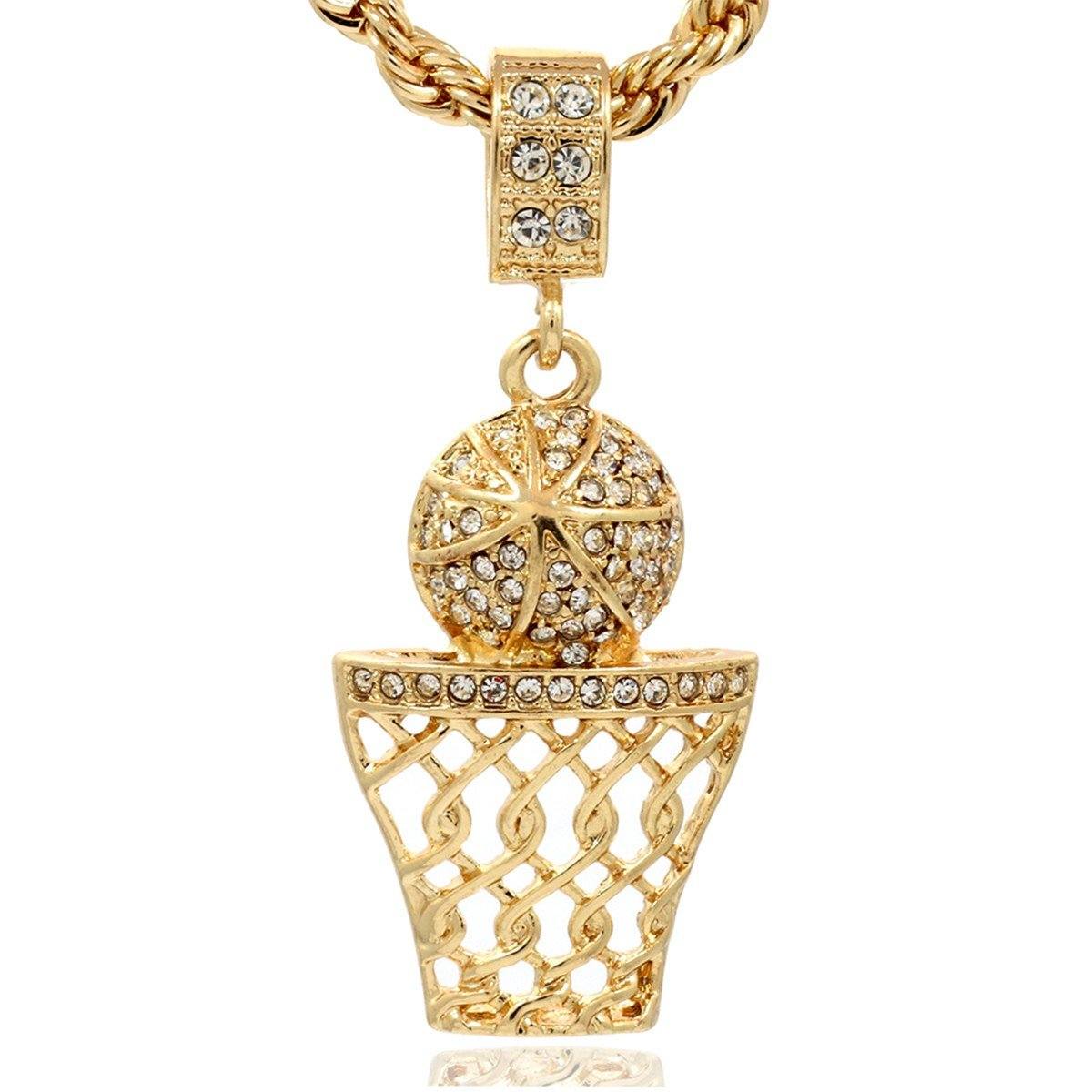 BASKET BALL PENDANT WITH GOLD ROPE CHAIN