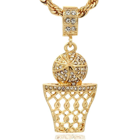 BASKET BALL PENDANT WITH GOLD ROPE CHAIN