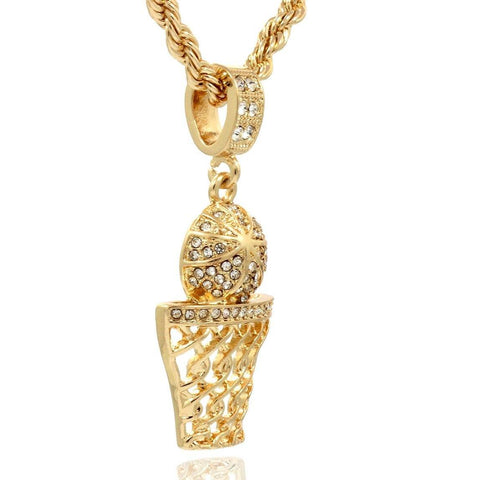 BASKET BALL PENDANT WITH GOLD ROPE CHAIN