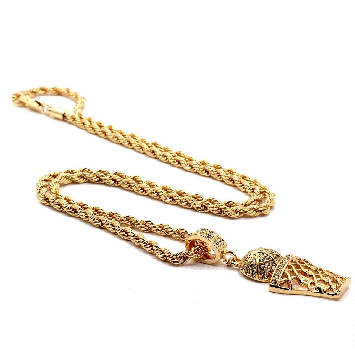 BASKET BALL PENDANT WITH GOLD ROPE CHAIN