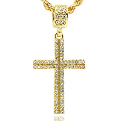 2LINE CROSS PENDANT WITH GOLD ROPE CHAIN