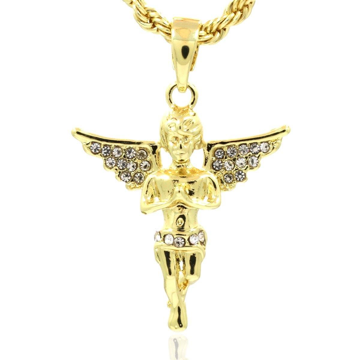 MINI ANGEL PRAYER PENDANT WITH GOLD ROPE CHAIN