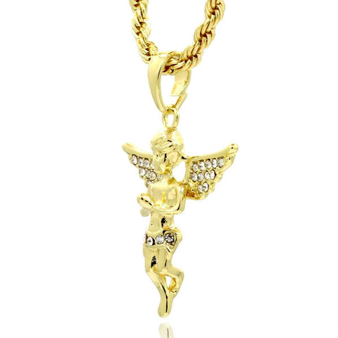 MINI ANGEL PRAYER PENDANT WITH GOLD ROPE CHAIN