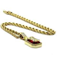 RUBY JESUS PENDANT WITH GOLD ROPE CHAIN
