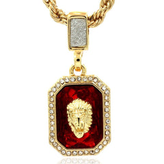 RUBY LION PENDANT WITH GOLD ROPE CHAIN