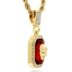 RUBY LION PENDANT WITH GOLD ROPE CHAIN