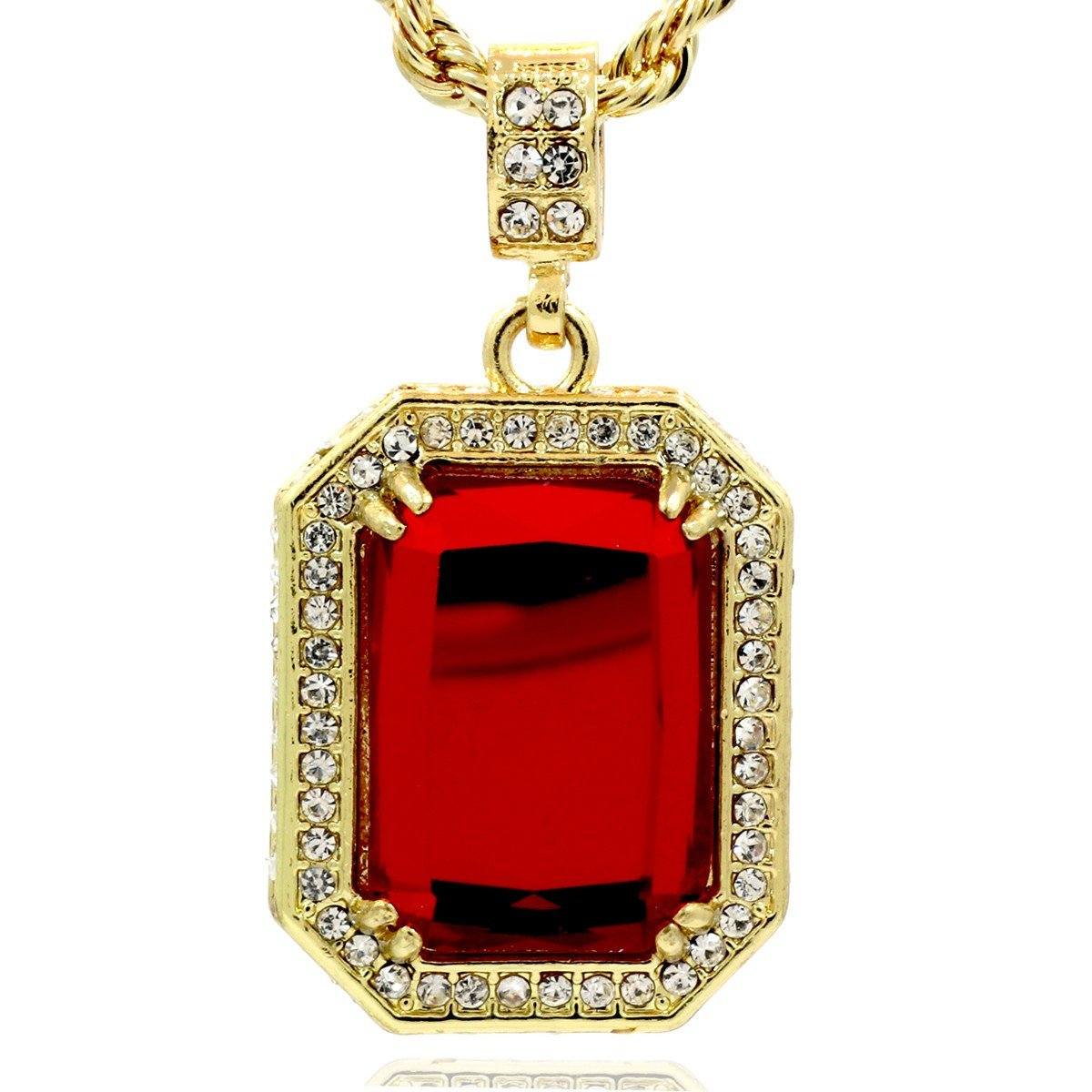 RED RUBY PENDANT WITH GOLD ROPE CHAIN