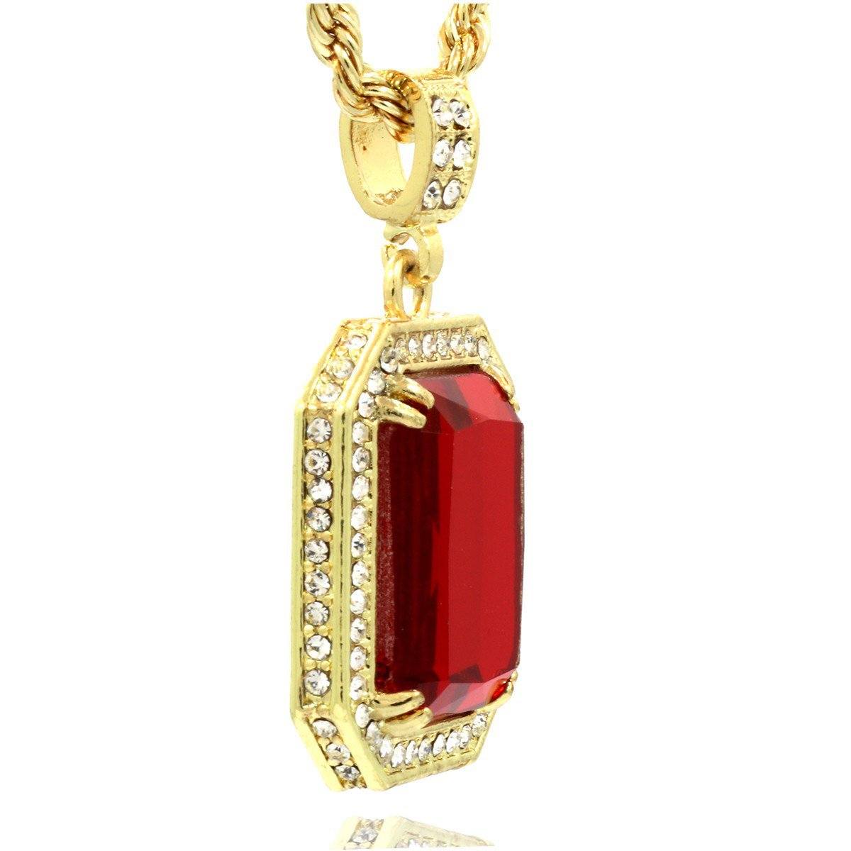 RED RUBY PENDANT WITH GOLD ROPE CHAIN
