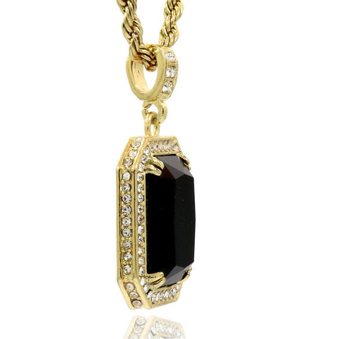BLACK RUBY PENDANT WITH GOLD ROPE CHAIN