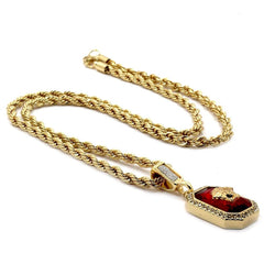 RED RUBY MEDUSA PENDANT WITH GOLD ROPE CHAIN